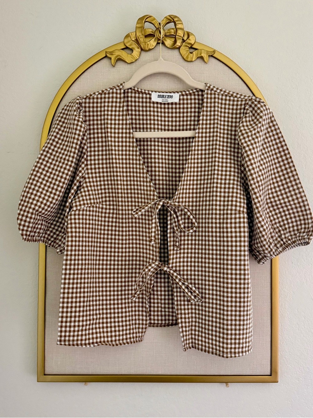 Chocolate Brown Tie-Front Puff Sleeve Top